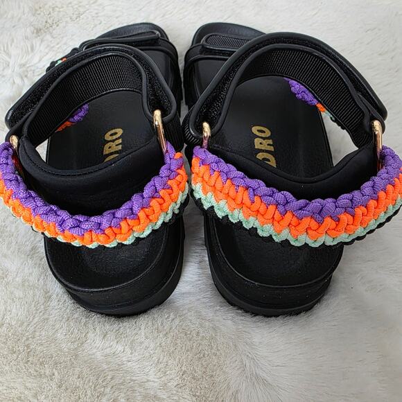 NEW Sandro Paris Black Crochet Shell Platform Sport Sandals Noir Leather EU 37 - Picture 7 of 16